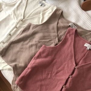 Texture & Thread Button-Front Tie Tank Top